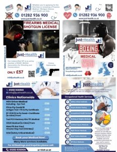 Just Health Boxing Medical Asbestos Medical OEUK Medical firearms shotgun Off Shore Medical Safety Critical medical Fit to fly tests Fit to work Gp Medical Clinic
